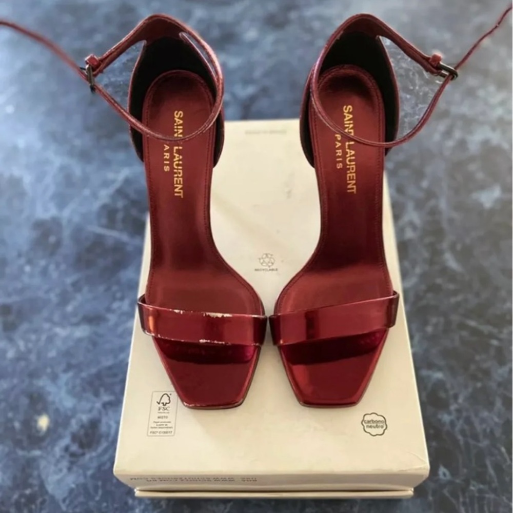 Yves Saint Laurent YSL Amber Burgundy Heel Sandals